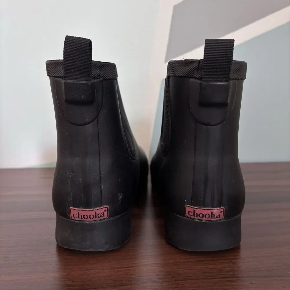 Chooka Women’s Size 9 Waterproof Black Chelsea Rain Boot Plush Lined Faux Fur